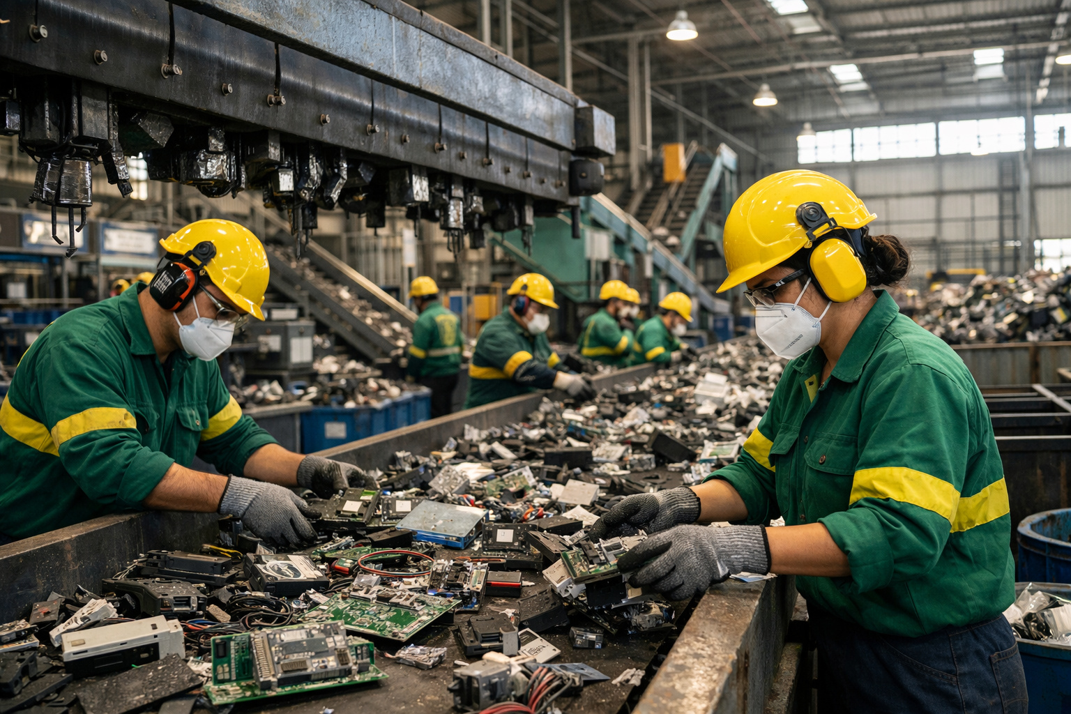Processo de triagem manual de resíduos eletrônicos em indústria brasileira