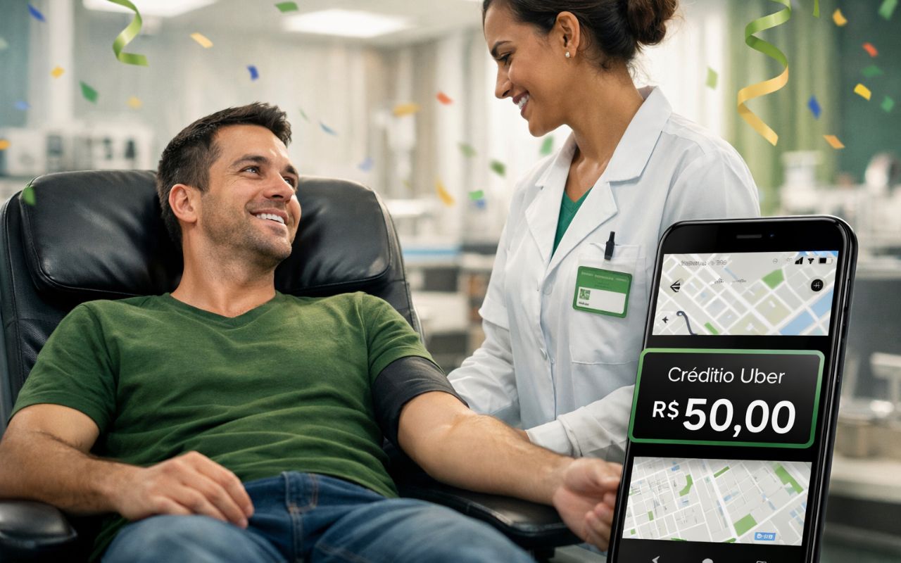 Uber lança campanha de Carnaval para incentivar doação de sangue. Ação oferece até R$50 em viagens para voluntários que se deslocarem até bancos de sangue participantes.