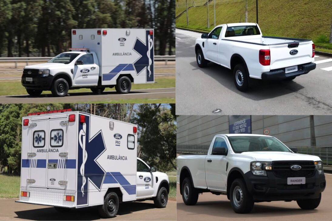 Ford Ranger com cabine simples, chassi e câmbio automático entrega alta capacidade de carga para trabalho pesado.