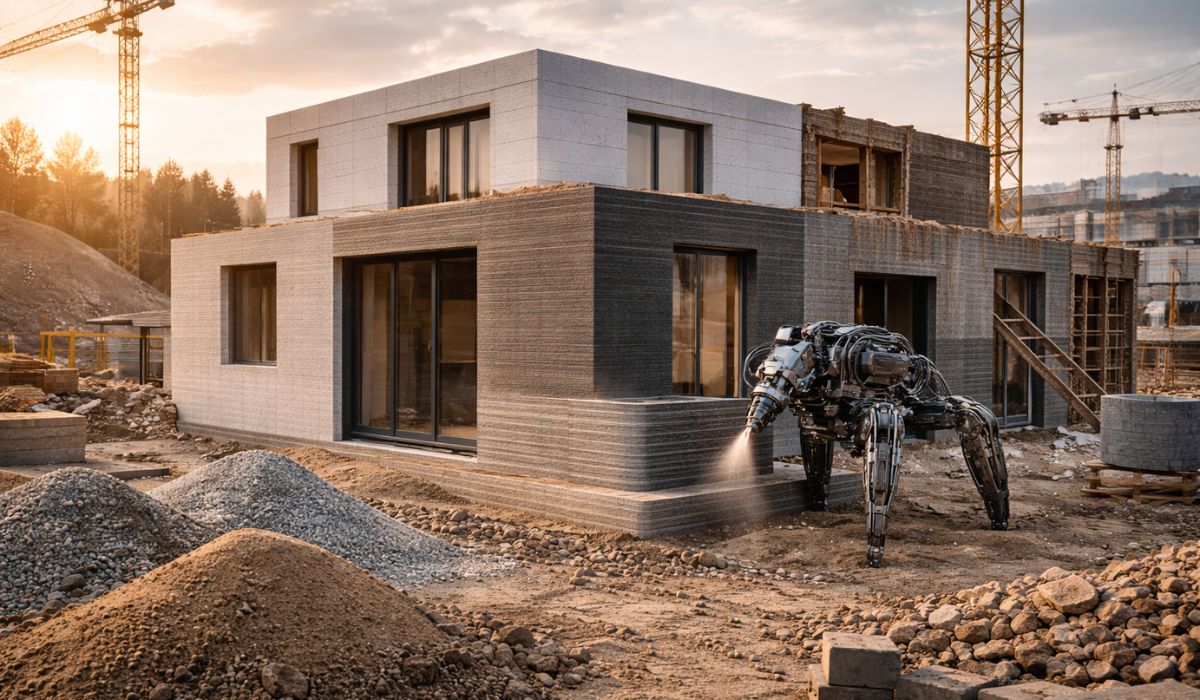 Robô aranha Charlotte promete erguer casas de 200 m² em 24 horas e reacende debate sobre automação na construção civil. (Imagem: Ilustração)