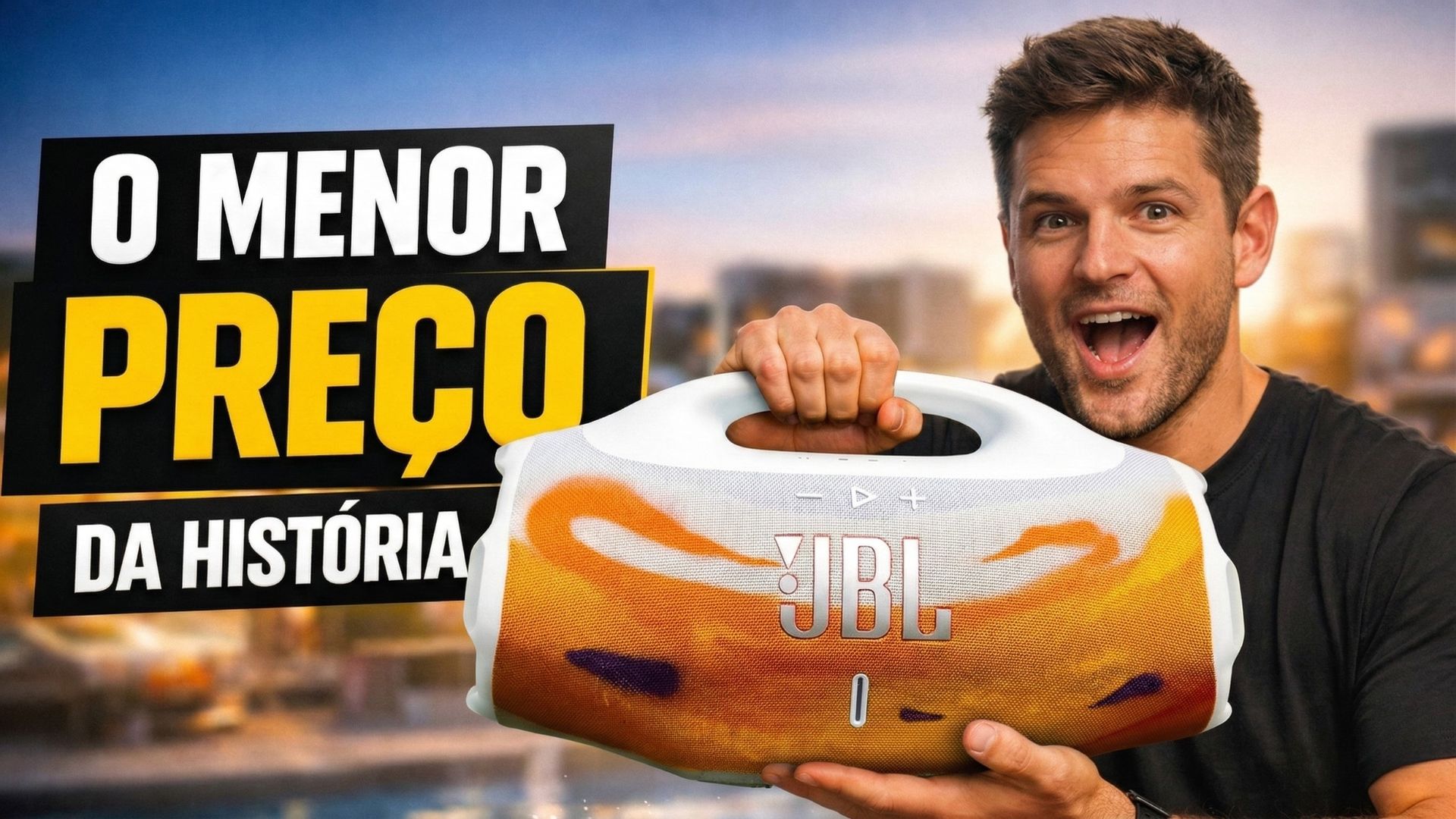 JBL Boombox 4 entra em promoção na Amazon com preço reduzido. Caixa Bluetooth premium tem até 34h de bateria, AI Sound Boost, áudio lossless e IP68.