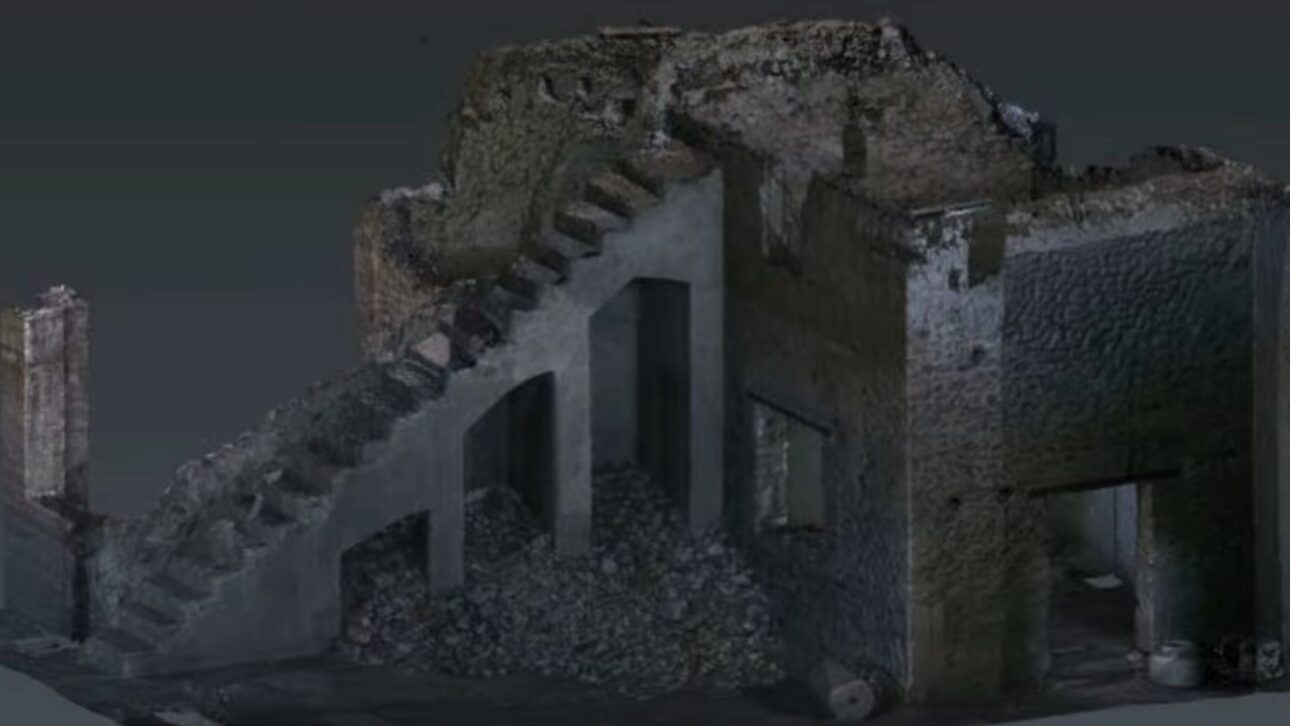 Arqueólogos recriam digitalmente parte perdida de Pompeia com escaneamento 3D e gêmeo digital e revelam escadaria misteriosa na Casa do Tiaso.