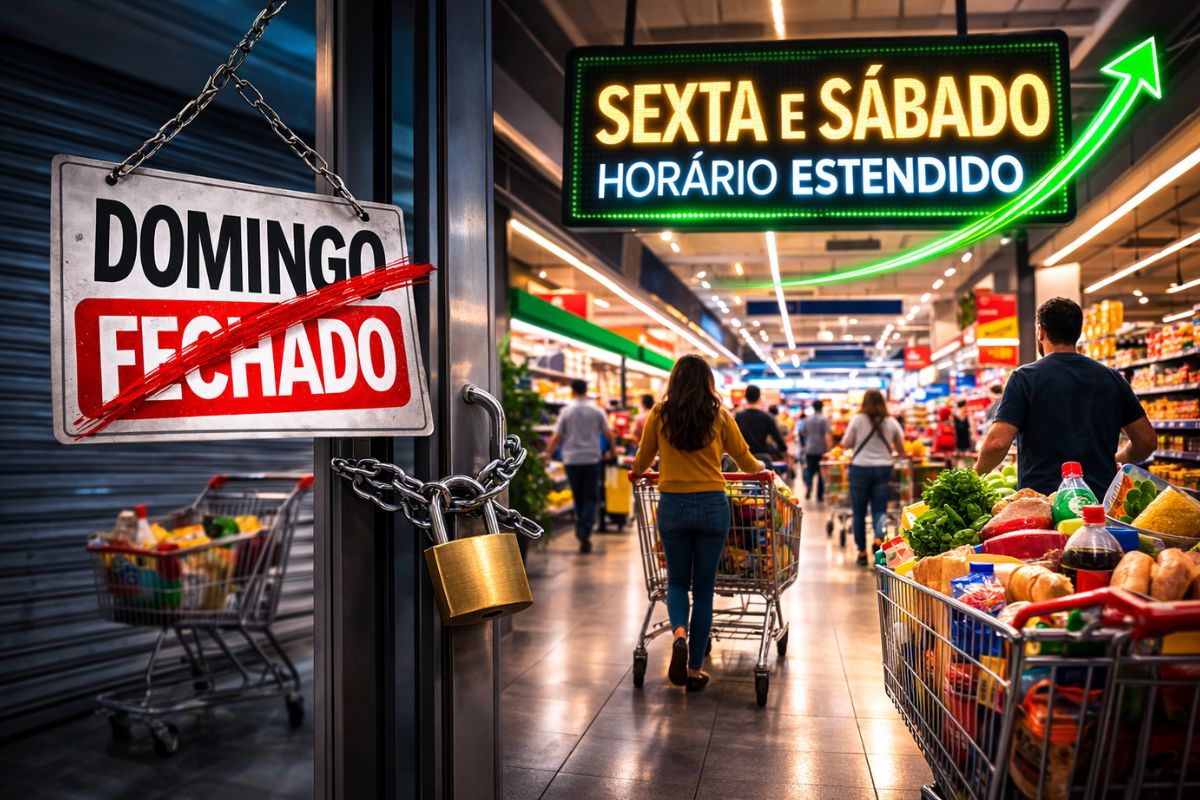 Entenda o fechamento aos domingos: Supermercados no Espírito Santo adotam horário estendido no fim de semana e reorganizam a rotina.
