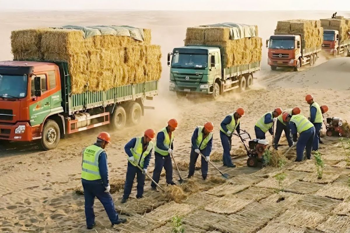 deserto de Gobi mostra como a China usou palha para travar dunas e frear a desertificação com uma técnica simples validada por satélites.
