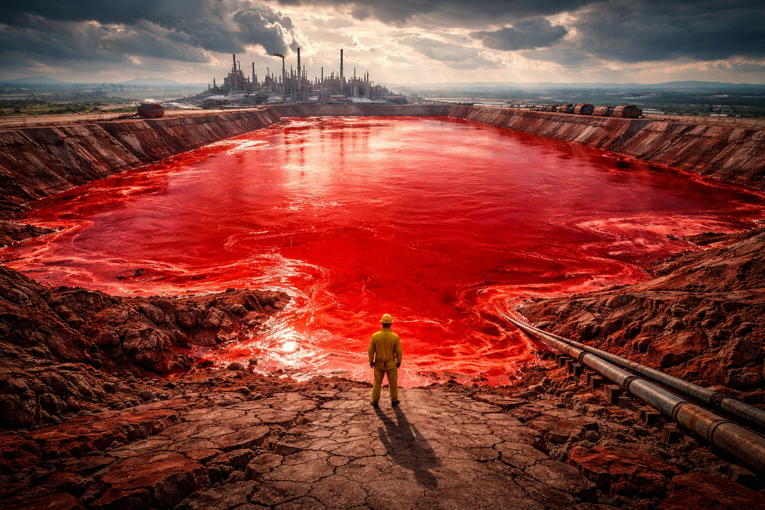 Com mais de 4,4 bilhões de toneladas acumuladas em lagoas industriais ao redor do mundo e cerca de 160 milhões de toneladas novas produzidas todos os anos, a lama vermelha da indústria do alumínio se tornou um dos maiores depósitos de resíduo cáustico do planeta; em 2010, 1 milhão de m³ romperam uma barragem na Hungria e inundaram duas cidades