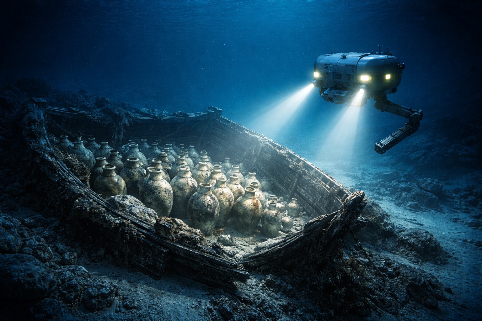 Robôs de uma empresa de petróleo encontraram, a quase 2 km de profundidade no Mar Mediterrâneo, um naufrágio cananeu de 3.300 anos com a carga intacta é o único navio da Idade do Bronze já descoberto em águas profundas e prova que marinheiros do mundo antigo navegavam em mar aberto usando as estrelas, sem avistar a costa, séculos antes do que os historiadores acreditavam