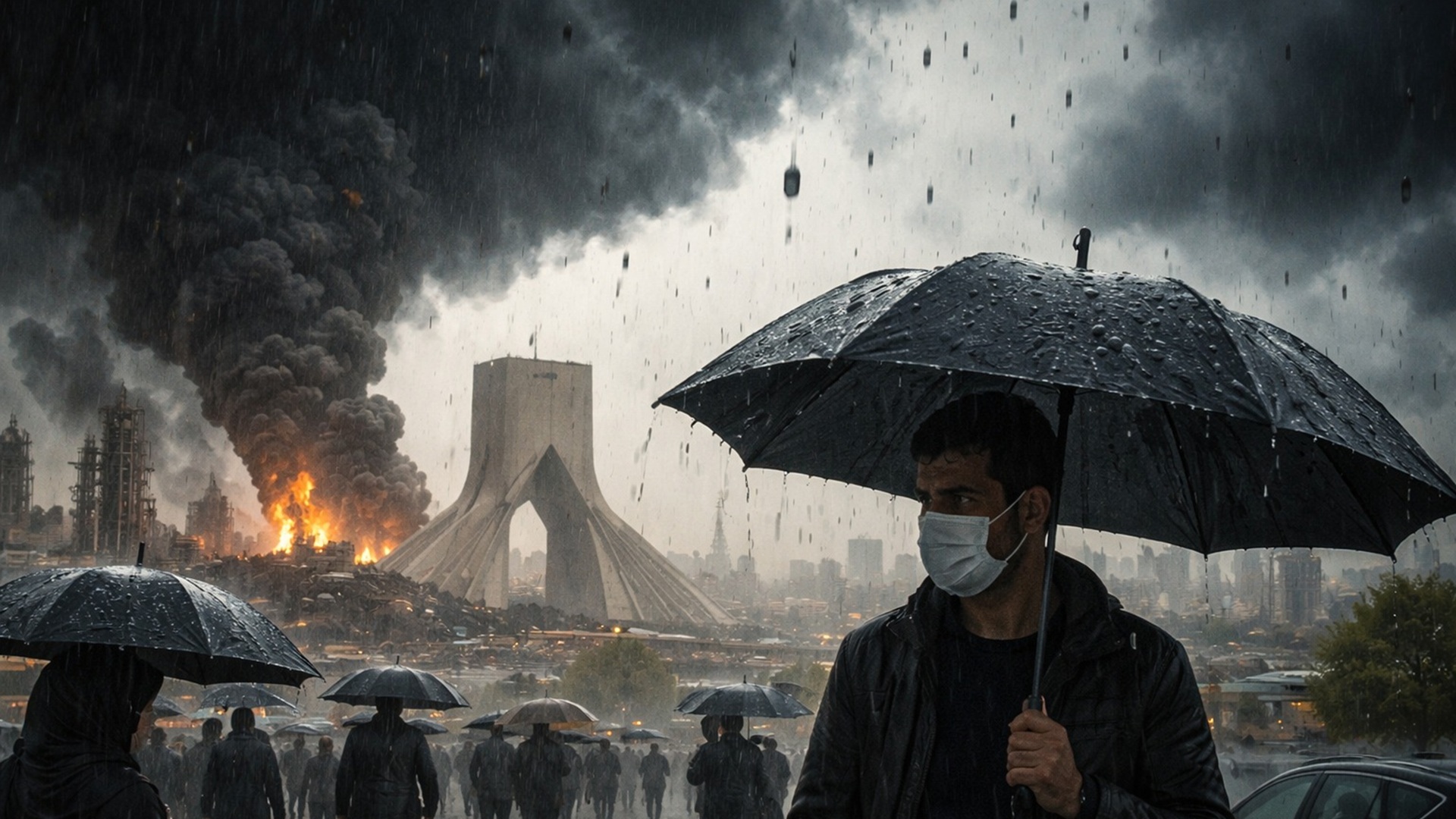 Chuva negra atinge Teerã após ataques a refinarias e usinas de dessalinização, elevando poluição tóxica e agravando crise ambiental e hídrica no Irã.