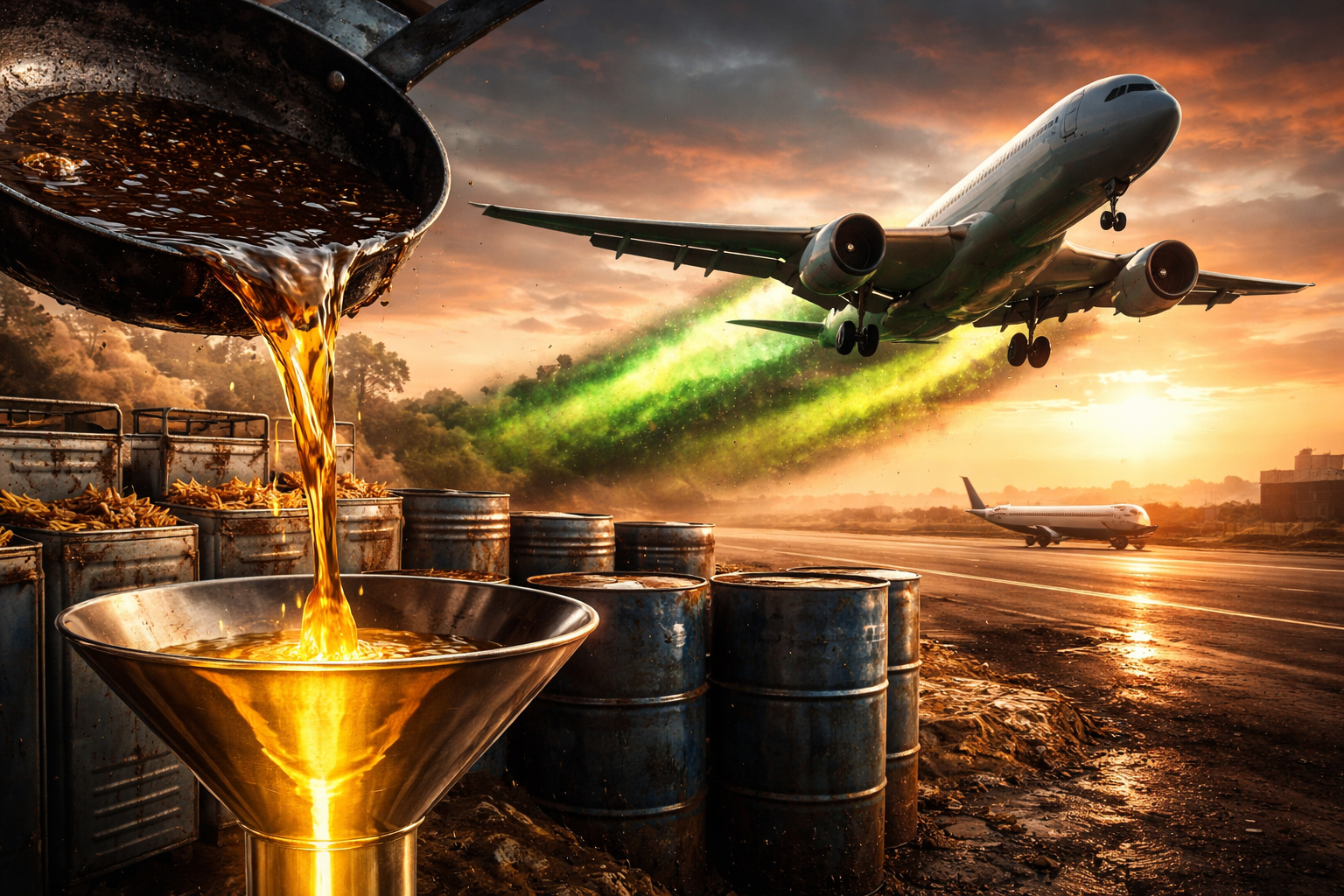 Óleo de fritura descartado vira querosene: como 1 milhão de toneladas de gordura usada estão no centro de um mercado de combustíveis de aviação que pode atrair mais de US$ 1 trilhão em investimentos, já abastecem aviões com até 80% menos emissões e desencadearam uma disputa global por esse resíduo