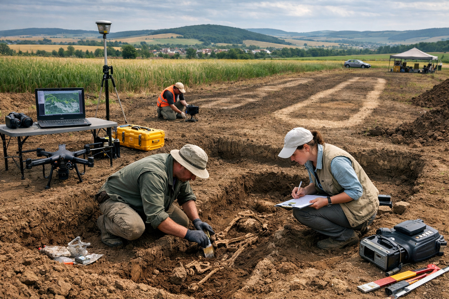 arqueologos investigando tumulos neolíticos de 5000 anos descobertos sob plantacoes na republica tcheca